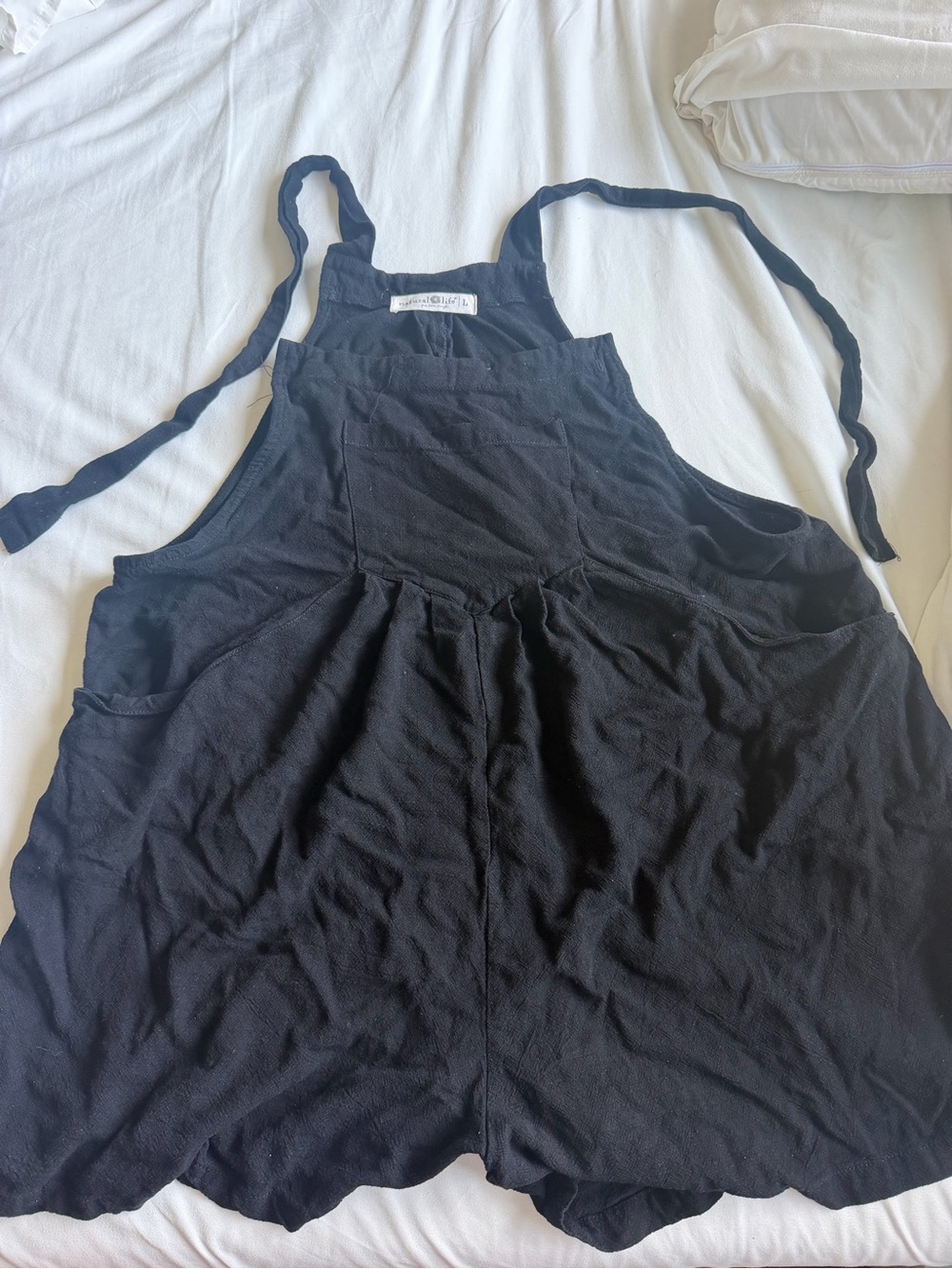 NATURAL LIFE Black Kids One-Piece Romper with Tie-Strap Bib